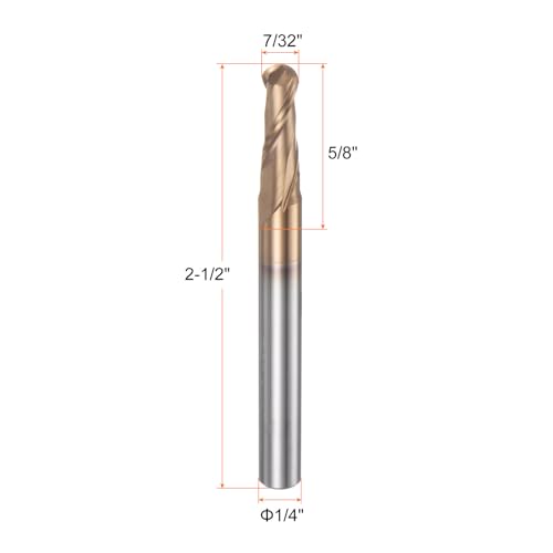 Image of HARFINGTON Ball Nose End Mill 2 Flute 7 /32 inch Diameter 1 /4 inch Shank Tungsten Carbide Tail Coated Spiral CNC Router Bits 5 /8 inch Cutting Length Single End Ball Cutting Tool for Carving Engraving