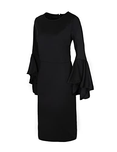 Kollxun Womens Ruffle Bell Sleeves Flounce Bodycon Cocktail Party Pencil Dress (Large, Black) #TOP1