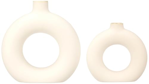 Image of Amazon Basics Modish Ceramic Donut Shaped Vase | for Unique Home Decor (Pack of 2 | White)