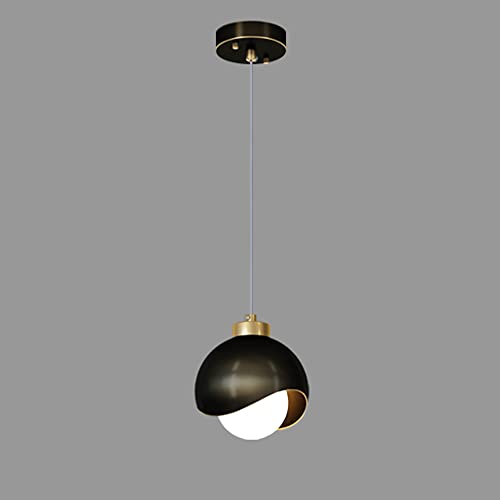 Mjsdjof Suspension globe en laiton, lampes suspendues de chevet pour mini chambre à coucher, lustre en cuivre noir avec abat-jour en boule de verre,...