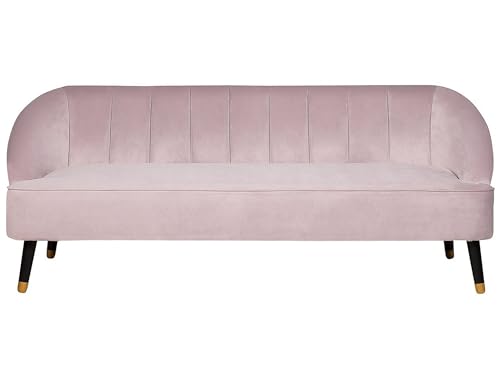 Beliani 3-Sitzer Sofa Samtstoff rosa gesteppt mit hohen Füßen schwarz/Gold Alsvag Beliani 3-Sitzer Sofa Samtstoff rosa gesteppt mit hohen Füßen schwarz/Gold Alsvag