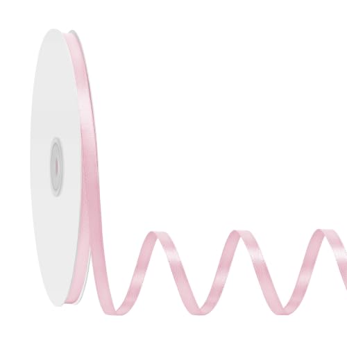 Simplegoal Double Face Pink Satin Ribbon 1/4 Inch X 100 Yards Polyester Pink Ribbons for Gift Wrapping Fabric Ribbon for Crafts Flower Bouquet Sewing Arts Wedding Party Decoration