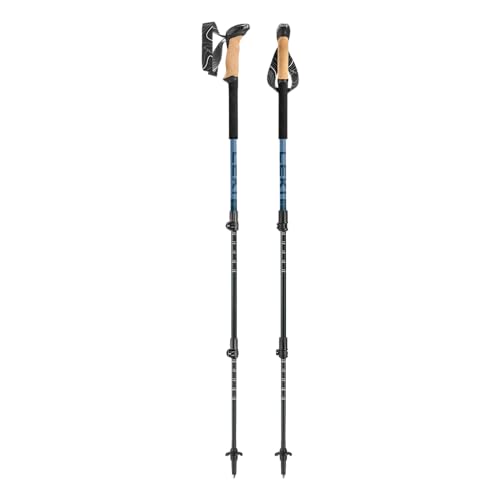LEKI Makalu Cork Lite Trekking Poles - Aluminum Collapsible Lightweight Walking Poles for Hiking & Trekking - Stone Blue Light-Stone Blue Dark - 100-135 cm