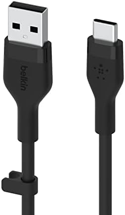 Belkin BoostCharge Flex Silicone USB Type C to A Cable (1M/3.3FT), USB USB-IF Certified USB-C Charging Cable for iPad Pro, Galaxy S21, Ultra, Plus, Note 20, Pixel, and More - Black
