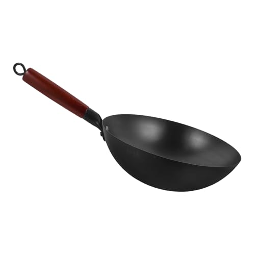 Wok tradicional de hierro con mango de madera LIFKOME