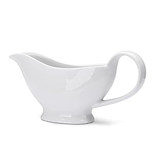 White Gravy Boat, 8oz Ceramic Gravy Jug, Small Sauce Jug with Smooth Handle, Porcelain Sauce Boat for Salad Dressing, Broth, Cream, Milk