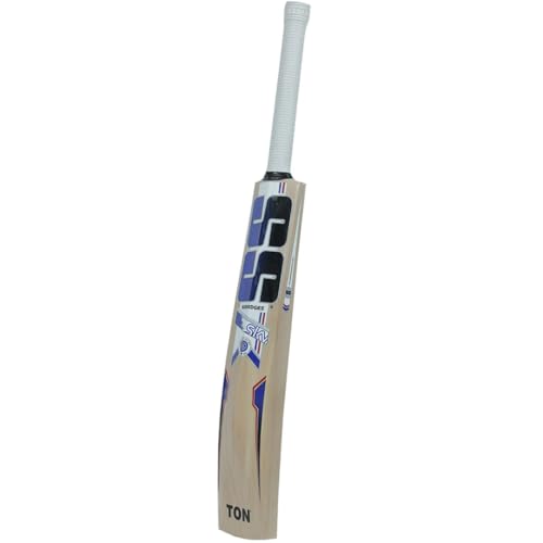Image of SS Sky Kashmiri Willow Cricket Bat, 1200 Grams, Short Handle for Men, Premium Willow for Leather Ball, Lightweight, Strong Grip, Shock Absorption, Ideal for Professional Players