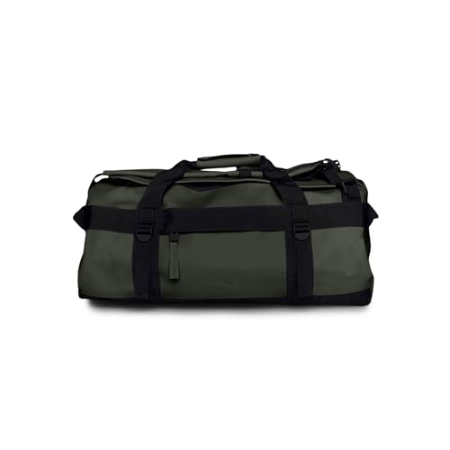 RAINS Texel Duffel Bag Small - Waterproof Green Duffel with U-Shaped Zip Closure, Mesh Pockets, Compression Straps, and Padded Carry Handles - 2 Year Warranty