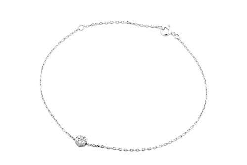 MIORE Bracelet Femmes Chaîne Bracelet avec Diamants en Or Blanc 9 Karat / 375 Or Bracelet élégant avec Diamants Brillants 0.10 Carat, Longuer 18 cm Bijoux