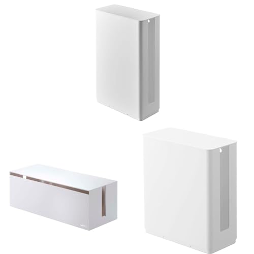 【セット買い】山崎実業(Yamazaki) 重ねられる スリム 蓋付き ルーター収納 ケース ロング ホワイト 約W9.7XD20.2XH30.2(蓋含む)cm スマート 5750 + ケーブルボックス ウェブ L ホワイト 約W40×D15.5×H14.