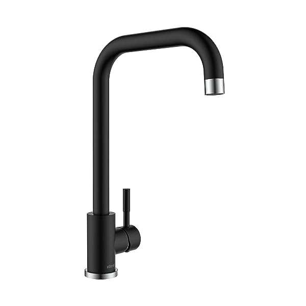 Ulytid Wasserhahn Küche Schwarz, Hochdruck Küchenarmatur 360° Drehung, L-Form Mischbatterie Spültischarmatur mit Hoher Auslauf und Luftsprudler, Einhebelmischer Armatur Küchenspüle SUS304 Edelstahl