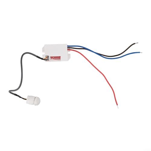 Pumixiy Mini interruptor de luz de techo con sensor de movimiento PIR empotrable de 360°, rango de detección ajustable de 6 m, múltiples ajustes, funcionamiento diurno o nocturno, IP20, 220-240 V CA