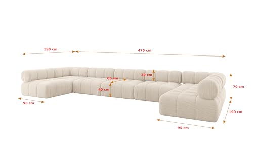 ALTDECOR Modulares Sofa Ecksofa in U-Form Corner modular Sofa Eckcouch Couch Wohnlandschaft Cauchsofa Polstersofa Garvo-U3-475x190x70 cm Beige – Bild 3
