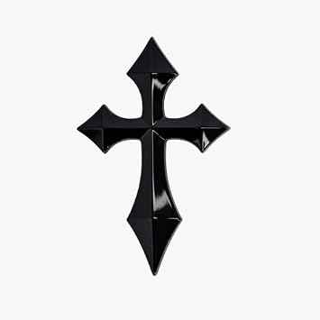 3D Gloss Black Pointed Cross Emblem Badge Decal for Car Truck Motorcycle Rear Trunk Universal Fit Exterior Auto Accessory Adhesive Logo Boyfriend Gift