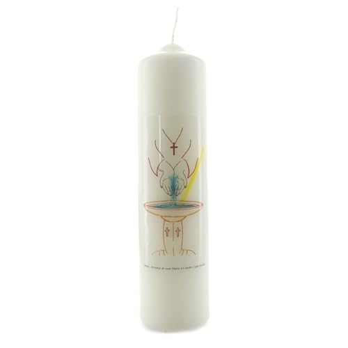 Vela blanca de bautizo decorada 5 x 20 cm – Vela decorativa – Culto cristiano en cera vegetal