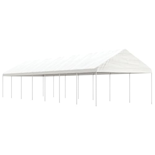 Gazebo da Esterno con Tettoia, in Polietilene e Acciaio Zincato, Tettoia Protettiva, Gazebo da Giardino, Tenda per Feste, per Camping e Spiaggia, Colore Bianco, 15.61x4.08x3.22 m