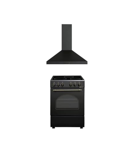 SOLTHERMIC COMBO PACK NEGRO RÚSTICO COCINA VTC con HORNO 50L 50X50 + CAMPANA DE 60 NEGRA SIN RIBETE DORADO (3 fuegos, gran potencia de extración)