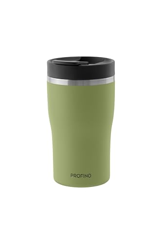 PROFINO Barista Thermo To Go Becher 0,25 L | Salbei | Auslaufsicher dank Doppellock-System | BPA-frei | Spülmaschinengeeignet | Edelstahl Thermobecher Kaffee to go hält 2h warm & 4h kalt