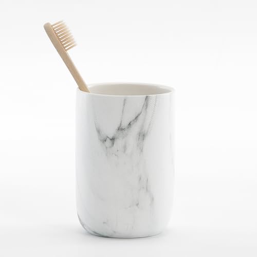 Marble Toothbrush Holders for Bathrooms - 1 Cups Ceramic Toothbrush Toothpaste Holders White Marble Bathroom Tumbler Cups Reusable Toothbrush Mouthwash Cup Bathroom Counter Organizer.