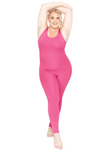 Image of STRETCH IS COMFORT Womens Plus Size Tank Unitard Athletic Rompers For Women | 95% cotton 5% spandex, round neckline, sleeveless straps, U-back, seamless front, one piece outfits for women, workout romper