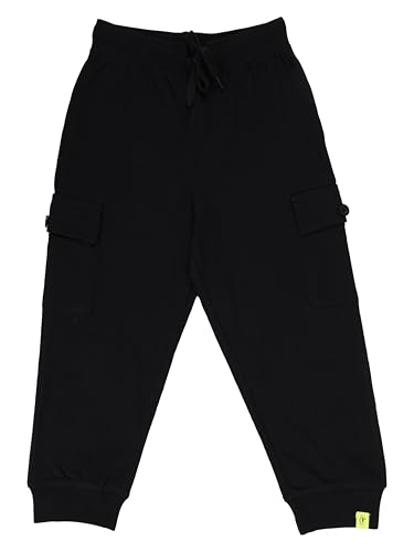Image of KiddoPanti Boys Cotton Joggers | 100% Cotton Single Jersey | 2 Side Cargo Pockets with Flap | Elasticated Waist Band with Functional Drawcord | Soft & Breathable Track Pants