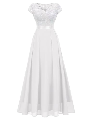 Image of Miusol Women's V-Neck Sequined Floral Lace Formal Evening Maxi Dress