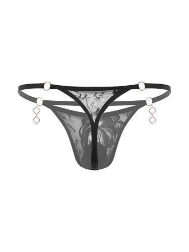 Linjinx Mens Sissy Lace T-Back Thongs Low Rise G-String Briefs Bulge Pouch Underwear2