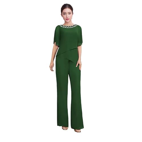 2 Piece Mother of The Bride Dresses Pant Suits for Women Chiffon Short Sleeve Wedding Guest Groom Evening Formal Jumpsuit