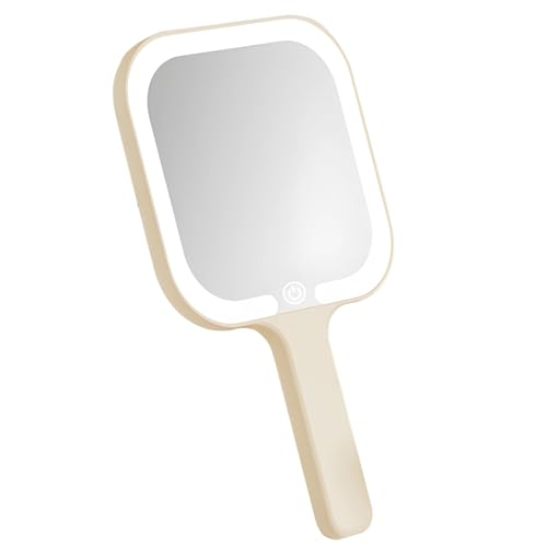 LUMINFLY Tri-Color Led Handheld Mirror with Rechargeable Battery, Touch-Control Makeup Mirror, Perfect for Travel and Dorm Use