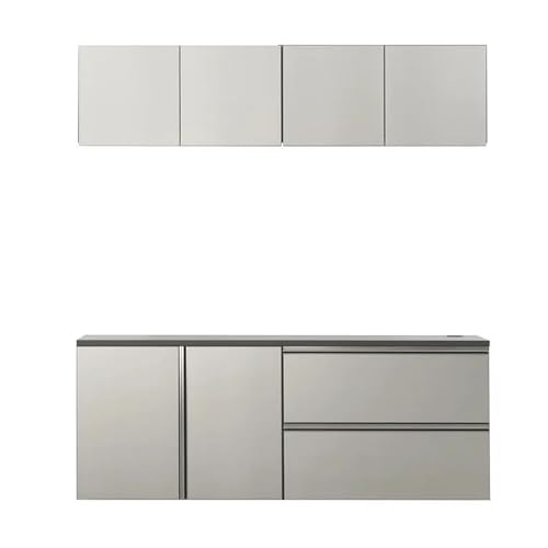 Benjara Osy 5pc Wall Mounted Garage Utility Cabinets, Drawers and Doors, Gray and Chrome