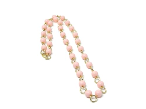 Collana lunga artigianale Made in Italy con anellini dorati e palline in pasta di corallo rosa chiaro – 84 cm – DodiGioielli