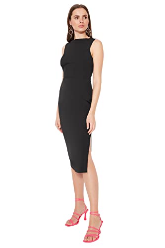 TRENDYOL Damen Figurbetontes Midi-kleid Kleid, Schwarz, 38 EU