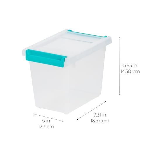 Image of IRIS USA 2 Qt. Craft Storage Bins with Lids, 6-Pack, |Made in USA|, Clip Box, Small Tall Plastic Sensory Bin Tote Organizer Containers for Art Supplies, Paper, & Office, Stackable - Clear /Seafoam Blue