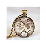 World map necklace, world map pendant, world map jewelry