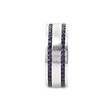 Aotiwe Alianzas decorativas para boda, anillo ancho, mate, cristal cepillado con zafiro redondo sintético, 57 (18.1), Oro blanco de 14 quilates, Zafiro de imitación