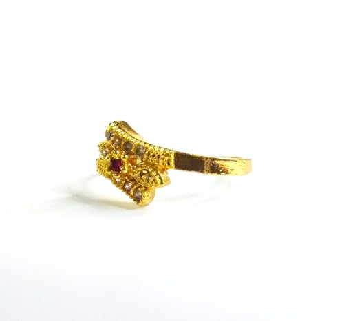 Image of Chandrani Collection Elegant Gold-toned Fashion Ring with Pink and White Crystals Triple Band Design | Fashion Jewellery | Stylish Ring for Women and Girls
