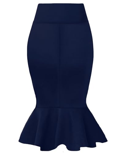 Image of HyBrid & Company Womens Premium Nylon Ponte Stretch Office Fishtail Pencil Skirt High Waist Made in The USA Below Knee