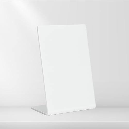 Image of 4x6 inch white acrylic QR standee | L-shaped plastic display stand for reviews or any QR codes | solid desk stand for shop, salon, cafe, clinic counter (1)