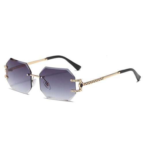 Lunettes de soleil rétro sans monture polygone pour femmes