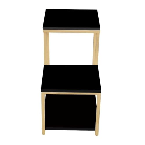 Image of 3 Tier Sofa Side Table, Modern Coffee Table Nightstands with Metal Frame and White MDF Desktop for Living Room Bed Room Decor (Golden Black)