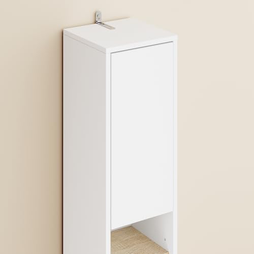 SoBuy Badzimmerschrank Schmal – Badezimmer Hochschrank aus Holz mit verstellbaren Einlegeböden - Wasserabweisender Badschrank - platzsparendes Badmöbel, Weißnatur, 20x180x20cm, BZR34-WN