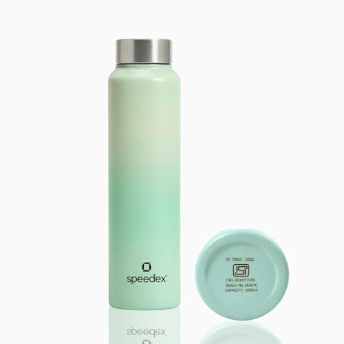 Image of Speedex Stainless Steel Water Bottle 1 Ltr, Leak Proof Screw Cap, BIS Approved 1000 ml Metal Bottle For Daily, Office, School, Gym, Travel Use for Men, Women, Kids, Adults, Dual Green, Set of 1