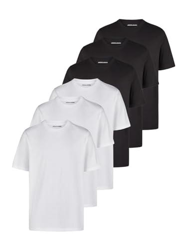 JACK & JONES Lot de 6 t-shirts basiques pour homme - Coupe droite - Col rond - Manches courtes - Pour l'été - Noir et blanc - Tailles S, M, L, XL, XXL, 3XL,...