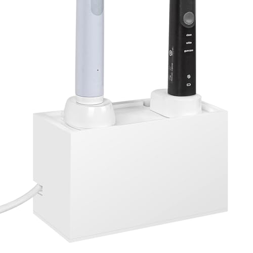 Linkidea Bathroom Cable Organizer Box, Compatible with Electric Toothbrush and Razor, Charger & Power Strip Storage Solution, Keep Countertop Clean (White/Power Strip Not Included)