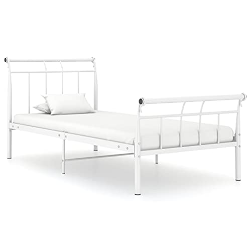 UJCHVHN Artículo: marco de cama sin colchón, metal blanco, 100 x 200 cm, camas y accesorios, camas y marcos de cama