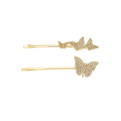 Ettika Hair Pins, Gold Tone Hair Accessories. Rhinestone Hair Pins. Gold Tone Metal Sparkle Butterfly Hair Pins Set of 2 for Women