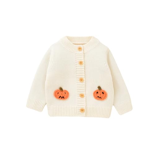 Baby Girls Knit Cardigan for Halloween Pumpkin Embroidery Cowl Neck Sweater Long Sleeve Button Cardigan for Boy