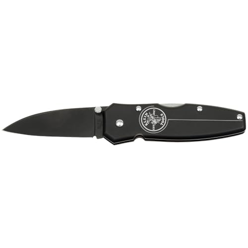 Klein Tools 44000-BLK Black Lightweight Lockback Knife with Black Aluminum Handle, 2-1/4-Inch Drop-Point Blade
