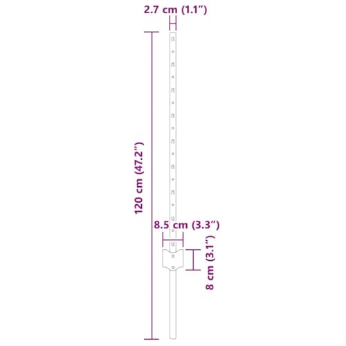 Poste de valla 5 pcs plateado 80 cm de acero plata 8