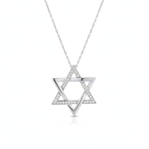 ALESSANDRA BETTINI Star Of David Pendant, 0.10Ctw Natural Diamond Star Shape Pendant, 925 Sterling Silver, 18